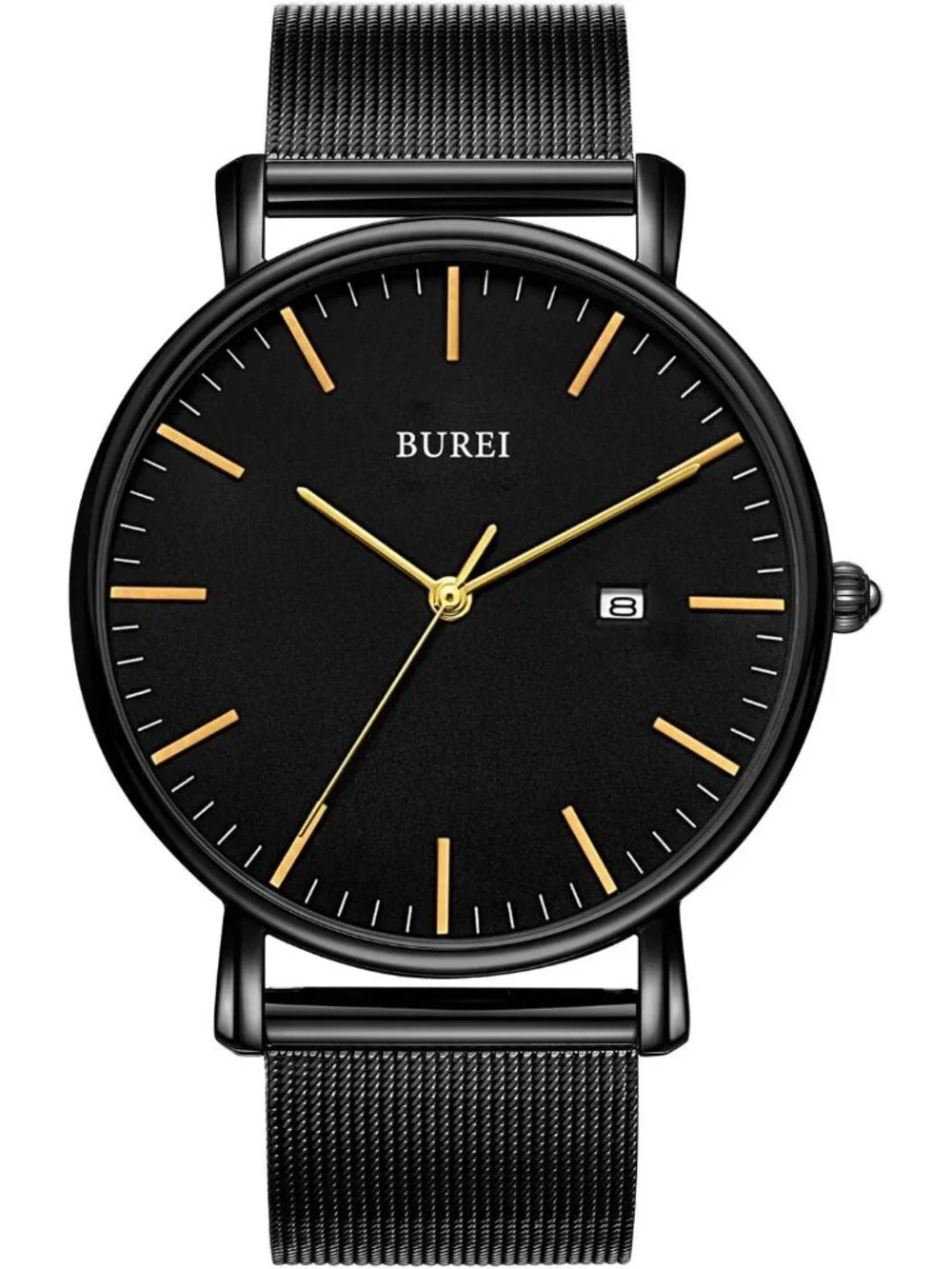 Men's All Black Classic Mesh Strap Minimalist Analog Quartz Waterproof Watch